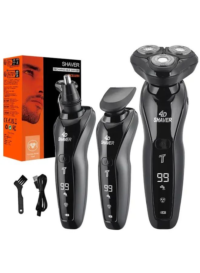 Black Mens Rotary 3 Blade USB Electric Shaver With Digital Display And Nose Trimmer - Image 1